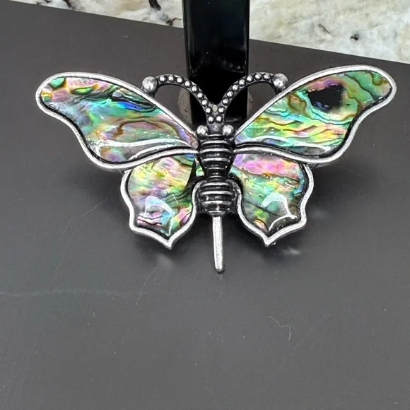 Vintage Colorful Butterfly Mother of Pearl and Brooch or Pendant - Picture 1 of 6